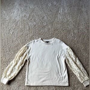 Cream Sweater with Lace Sleeves